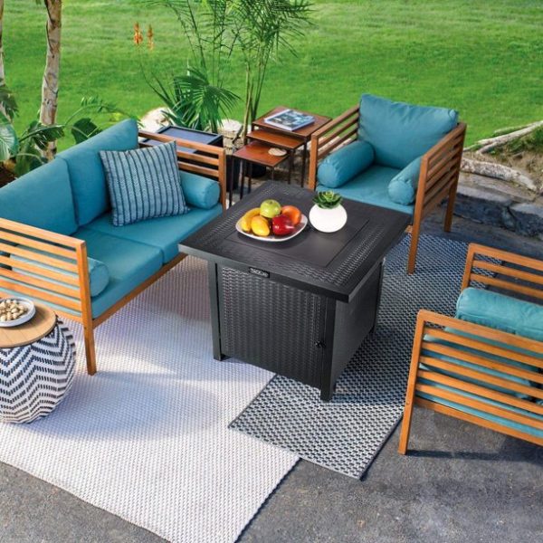 TACKLIFE Outdoor Heating, Fire Pit Table, 28 Inch 50,000 BTU Auto-Ignition Gas Fire Pit Table with Lid - GFP02