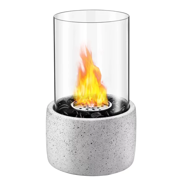 TACKLIFE Tabletop Fire Pit, Tabletop Fireplace with Glass Stone, Concrete Material and Windproof Glass Cover - FP1