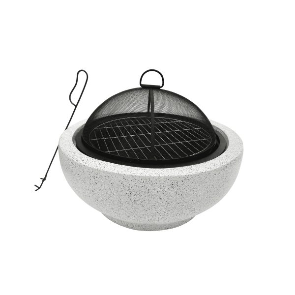 Teamson Home Outdoor 24 in. Wood Burning Fire Pit with Grill Grate and Faux Concrete Base Gray