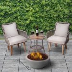 Teamson Home Outdoor 24 in. Wood Burning Fire Pit with Grill Grate and Faux Concrete Base Gray