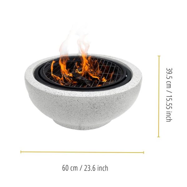 Teamson Home Outdoor 24 in. Wood Burning Fire Pit with Grill Grate and Faux Concrete Base Gray