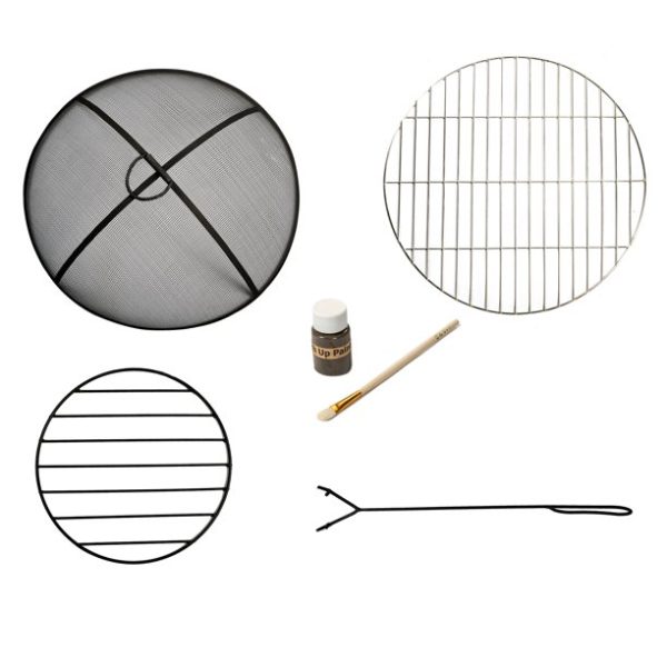 Teamson Home Outdoor 24 in. Wood Burning Fire Pit with Grill Grate and Faux Concrete Base Gray