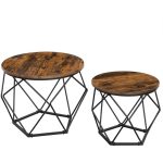 Vasagle Round Coffee Table Set of 2, Side End Table with Steel Frame for Living Room,Rustic Brown and Black