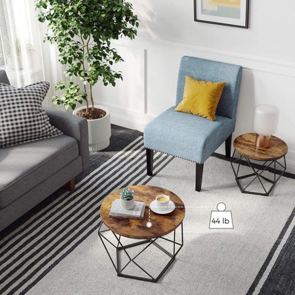 Vasagle Round Coffee Table Set of 2, Side End Table with Steel Frame for Living Room,Rustic Brown and Black