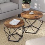 Vasagle Round Coffee Table Set of 2, Side End Table with Steel Frame for Living Room,Rustic Brown and Black