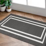 Washable Skid-Resistant Runner Rug, Border, Dark Grey and White, 26" x 45"