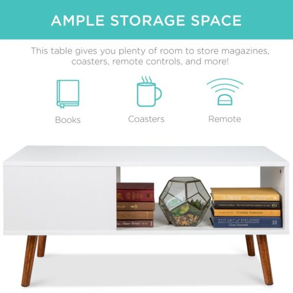 Best Choice Products Wooden Mid-Century Modern Coffee Accent Table Furniture w/ Open Storage Shelf - White/Brown