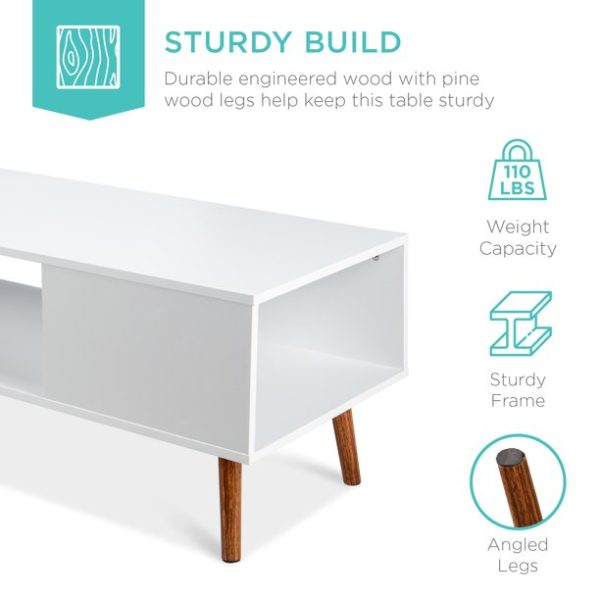 Best Choice Products Wooden Mid-Century Modern Coffee Accent Table Furniture w/ Open Storage Shelf - White/Brown