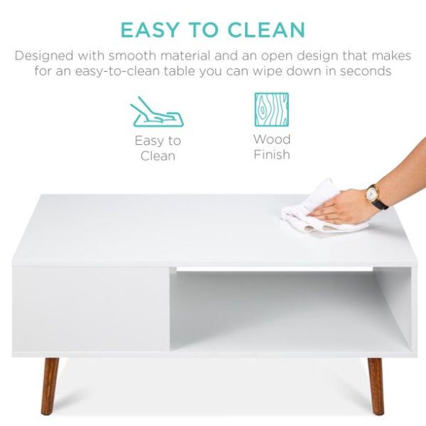 Best Choice Products Wooden Mid-Century Modern Coffee Accent Table Furniture w/ Open Storage Shelf - White/Brown