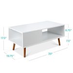 Best Choice Products Wooden Mid-Century Modern Coffee Accent Table Furniture w/ Open Storage Shelf - White/Brown