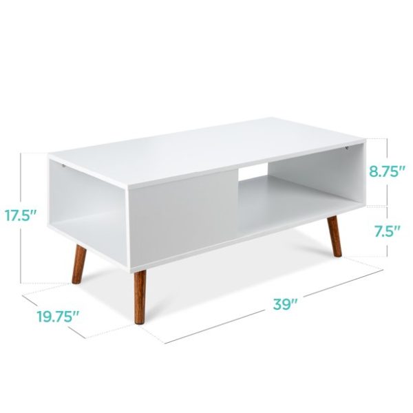 Best Choice Products Wooden Mid-Century Modern Coffee Accent Table Furniture w/ Open Storage Shelf - White/Brown