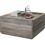 YITAHOME Square Coffee Table with Storage, Coffee Tables for Living Room, Large Table with Drawers for Bedroom,Gold Metal Handle,Grey Wash