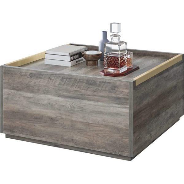 YITAHOME Square Coffee Table with Storage, Coffee Tables for Living Room, Large Table with Drawers for Bedroom,Gold Metal Handle,Grey Wash