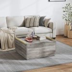 YITAHOME Square Coffee Table with Storage, Coffee Tables for Living Room, Large Table with Drawers for Bedroom,Gold Metal Handle,Grey Wash