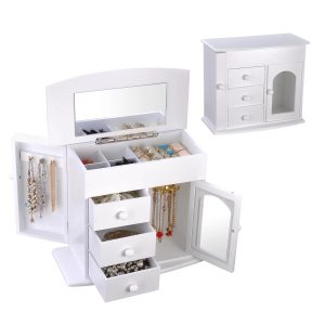 Yescom Wooden Jewelry Box, with Built-in Mirror