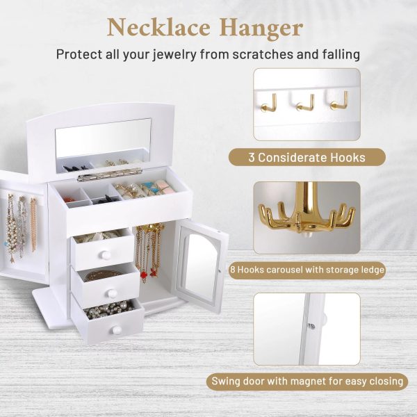 Yescom Wooden Jewelry Box, with Built-in Mirror