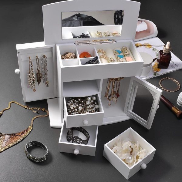 Yescom Wooden Jewelry Box, with Built-in Mirror