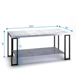 Zimtown 2-Tier Rectangular Coffee Table with Black Metal Frame and Hollow Metal Legs for Living Room Accent Furniture Beside Sofa Cocktail Table
