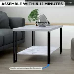 Zimtown 2-Tier Rectangular Coffee Table with Black Metal Frame and Hollow Metal Legs for Living Room Accent Furniture Beside Sofa Cocktail Table