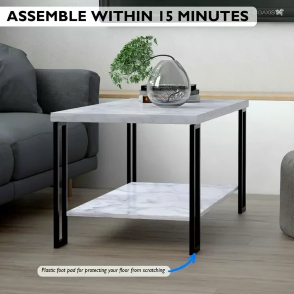 Zimtown 2-Tier Rectangular Coffee Table with Black Metal Frame and Hollow Metal Legs for Living Room Accent Furniture Beside Sofa Cocktail Table