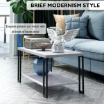 Zimtown 2-Tier Rectangular Coffee Table with Black Metal Frame and Hollow Metal Legs for Living Room Accent Furniture Beside Sofa Cocktail Table