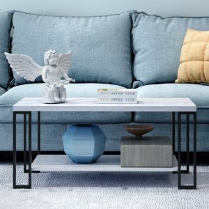 Zimtown 2-Tier Rectangular Coffee Table with Black Metal Frame and Hollow Metal Legs for Living Room Accent Furniture Beside Sofa Cocktail Table img 8