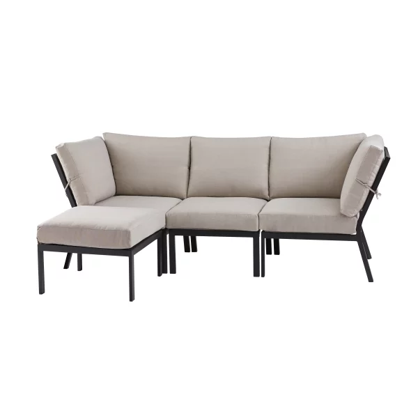 Mainstays Greyson Square 4 Pc Outdoor Patio Sectional Set, Beige/Black Steel Cushion