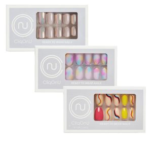 CliqOnU 3-pack Almond and Edgy Press On Nail Set