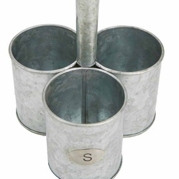 MindReader 3-Section Round Galvanized Steel Utensil Holder