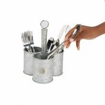 MindReader 3-Section Round Galvanized Steel Utensil Holder