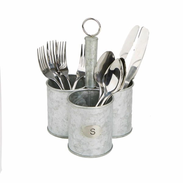 MindReader 3-Section Round Galvanized Steel Utensil Holder
