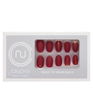 CliqOnU Burgundy Multi Oval Medium Press-on Nails - Desert Sun