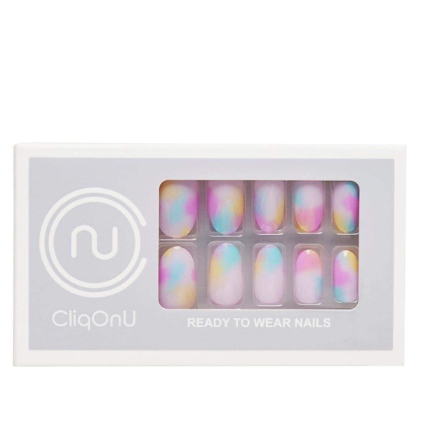 CliqOnU Lavender Multi Almond Shaped Press-on Nails - Candy Cloud