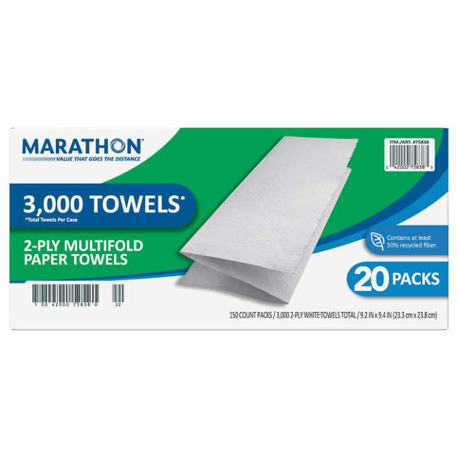 Marathon Paper Towels , Premium Multifold, 150 Towels, 20count Goods