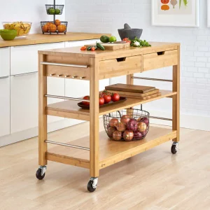 TRINITY 48” Bamboo Kitchen Cart with Drawers