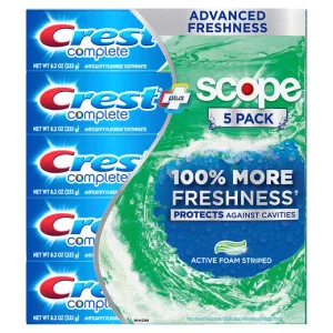 Crest Complete + Scope Advanced Active Foam Toothpaste, 8.2 oz, 5-pack
