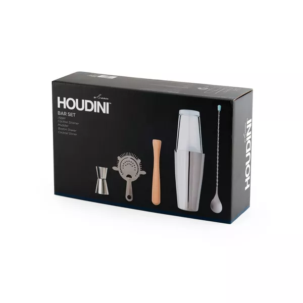 Houdini 5pc Bar Tool Set (Shaker, Jigger, Strainer, Muddler, Stirring Spoon)