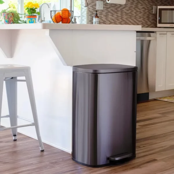 Qualiazero 13.2 Gallon Trash Can, Rectangular Step On Kitchen Trash Can, Black
