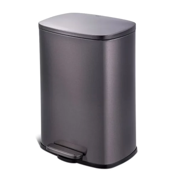 Qualiazero 13.2 Gallon Trash Can, Rectangular Step On Kitchen Trash Can, Black