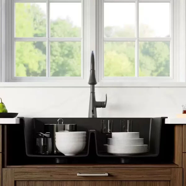 Black Quartz 33 in. 50/50 Double Bowl Composite Drop-in Kitchen Sink