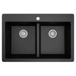 Black Quartz 33 in. 50/50 Double Bowl Composite Drop-in Kitchen Sink