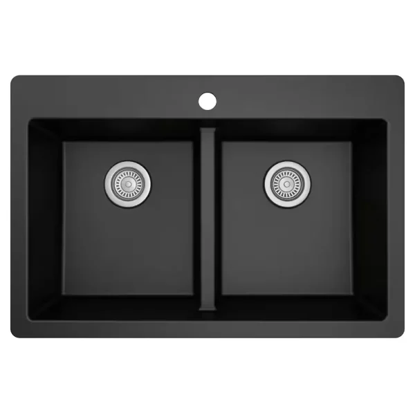 Black Quartz 33 in. 50/50 Double Bowl Composite Drop-in Kitchen Sink