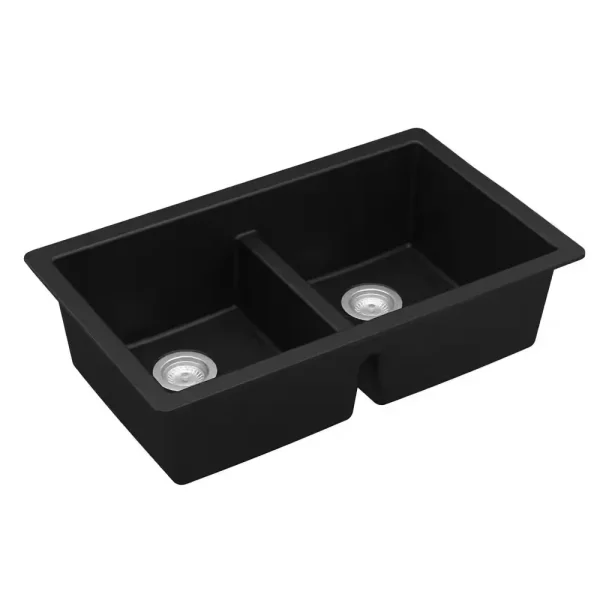 Quartz Black 32 in. 50/50 Double Bowl Composite Undermount Kitchen Sink