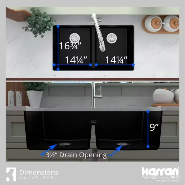Quartz Black 32 in. 50/50 Double Bowl Composite Undermount Kitchen Sink