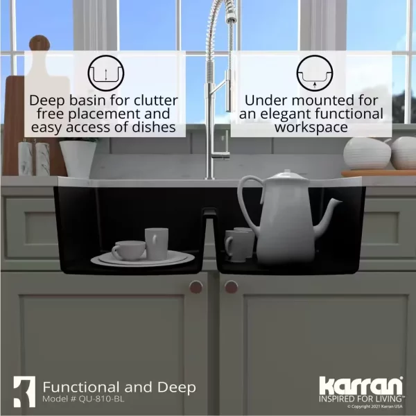 Quartz Black 32 in. 50/50 Double Bowl Composite Undermount Kitchen Sink