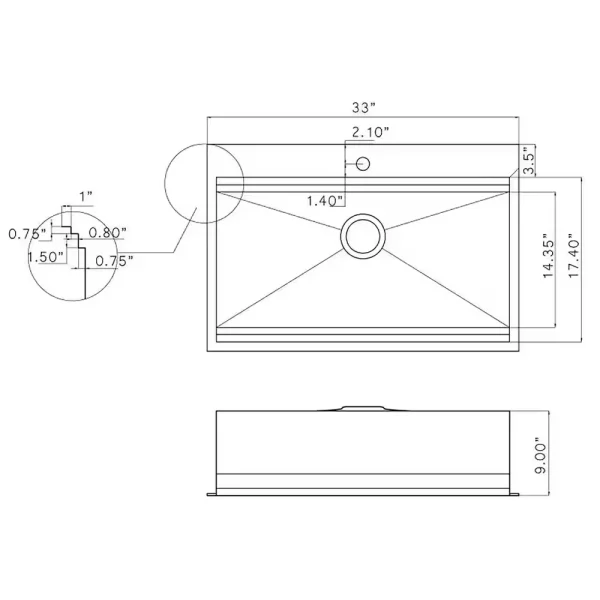 Handcrafted All-in-One Drop-In 33 in. x 22 in. x 9 in. Single Bowl Kitchen Sink in Stainless Steel with Accessories
