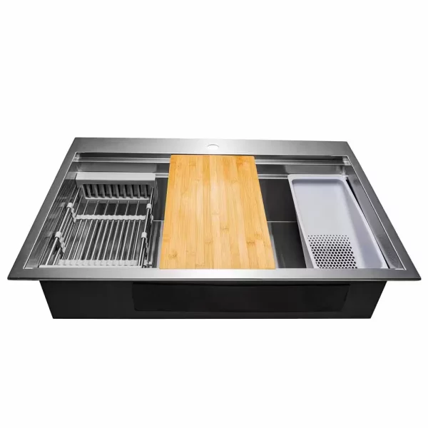Handcrafted All-in-One Drop-In 33 in. x 22 in. x 9 in. Single Bowl Kitchen Sink in Stainless Steel with Accessories
