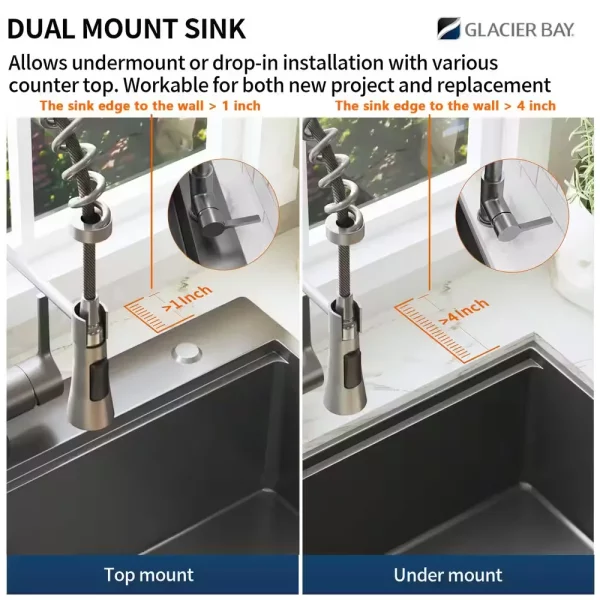 27 in. Gunmetal Black Stainless Steel Single Bowl Drop-in Workstation Kitchen Sink with Black Spring Neck Faucet