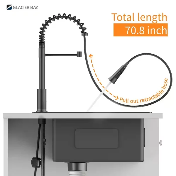 27 in. Gunmetal Black Stainless Steel Single Bowl Drop-in Workstation Kitchen Sink with Black Spring Neck Faucet