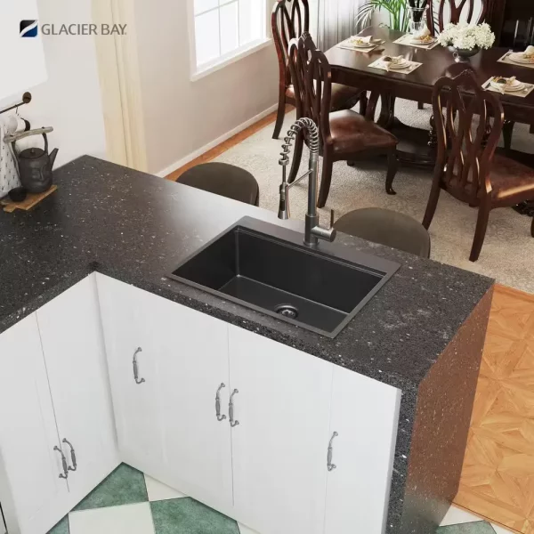 Gunmetal Black Stainless Steel 27 in. 18 Gauge Single Bowl Dual Mount Workstation Kitchen Sink